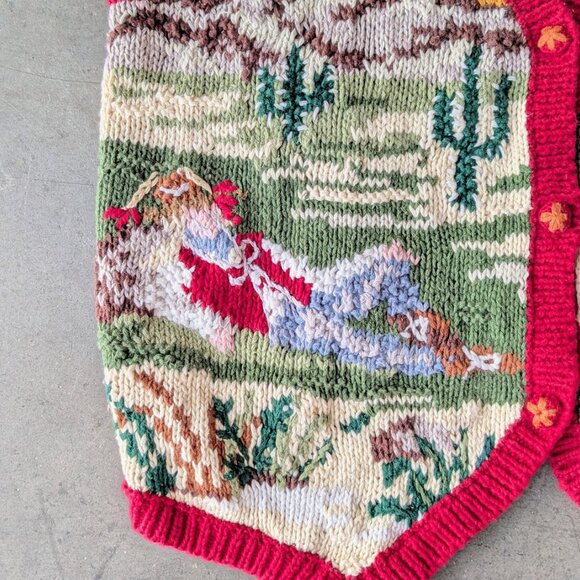 Vintage Tiara Red Horse and Cowboy Western Scene Knit Sweater Vest - Picture 3 of 7